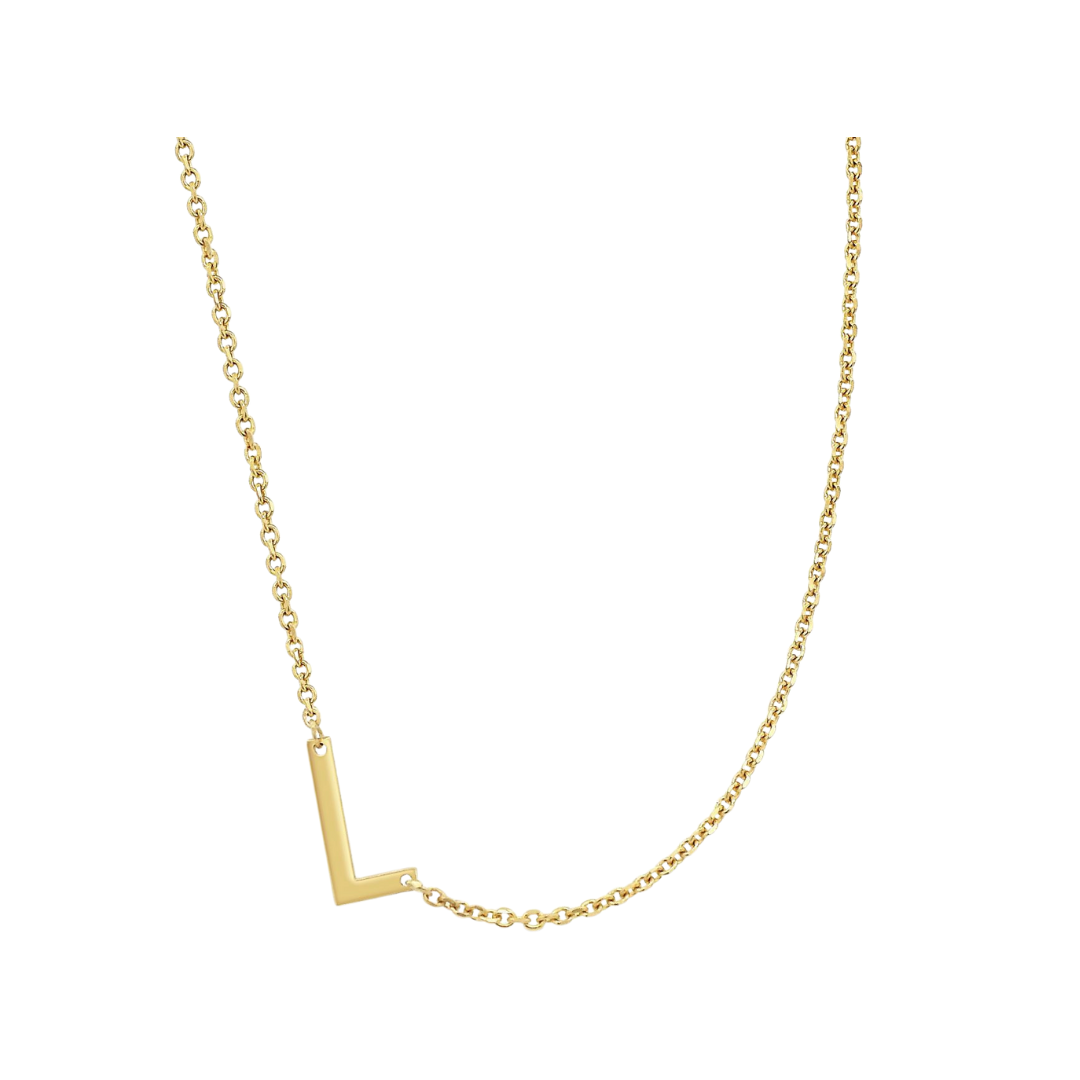 14KT GOLD SIDEWAYS INITIAL NECKLACE - L